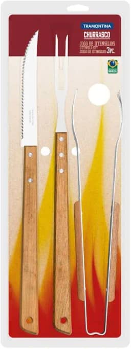 Kit De Utensílios Para Churrasco 3 Peças Tramontina Natural