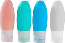 Kit Viagem com 4 Frascos 90ml em Silicone para Shampoo, Condicionador, Creme e Sabonete Líquido, Refil Viagem Antivazamento Portátil Linha Premium