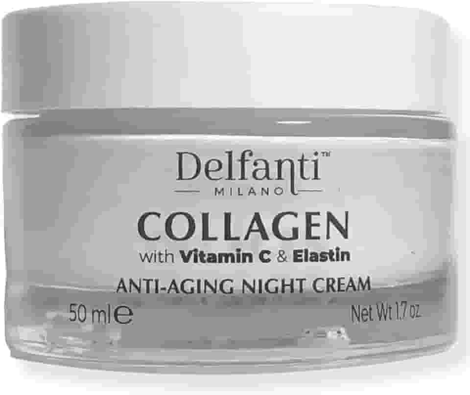 Delfanti-Milano • Colágeno com vitamina C e elastano • Rejuvenescedor e nutritivo • Creme noturno antienvelhecimento • Hidratante para rosto e pescoço • Feito na Itália