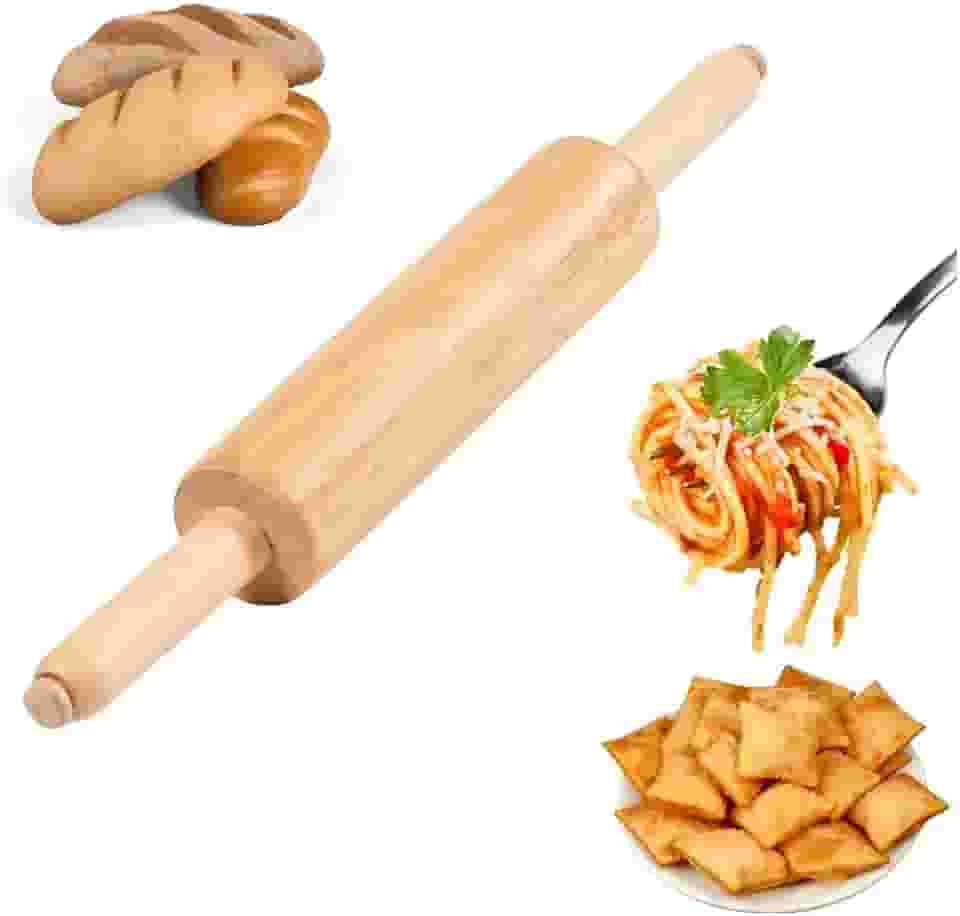 Rolo de Massa de Madeira 43cm Tradicional para Abrir Massas de Pão, Pizza, Pastel e Confeitaria