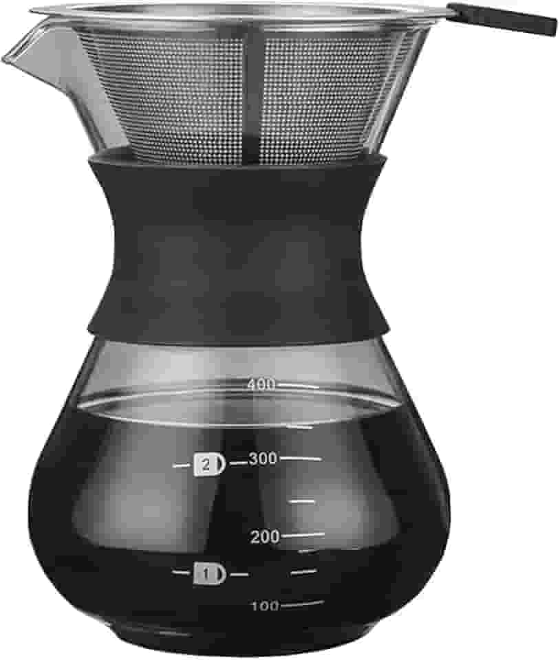 Passador De Café Vidro E Coador Inox 400ml Alça Silicone