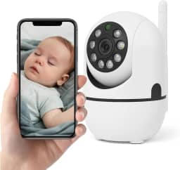 Câmera IP Wi-Fi 1080p, Monitoramento Giratório, Visão Noturna, Detector de Movimento, 2.4G WiFi, Branco