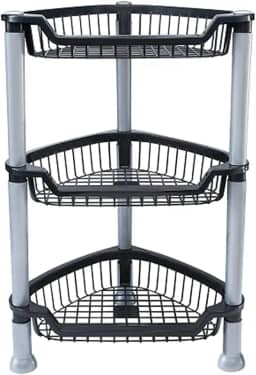 Fruteira Cesto Organizador Empilhável Triangular 3 Andares Preto e Cinza Desmontável