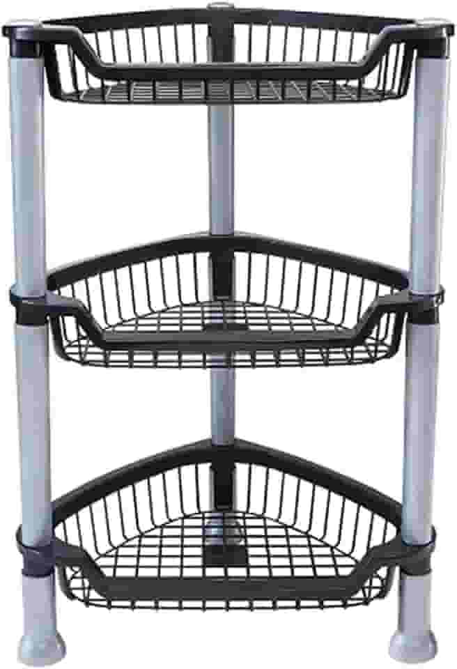 Fruteira Cesto Organizador Empilhável Triangular 3 Andares Preto e Cinza Desmontável