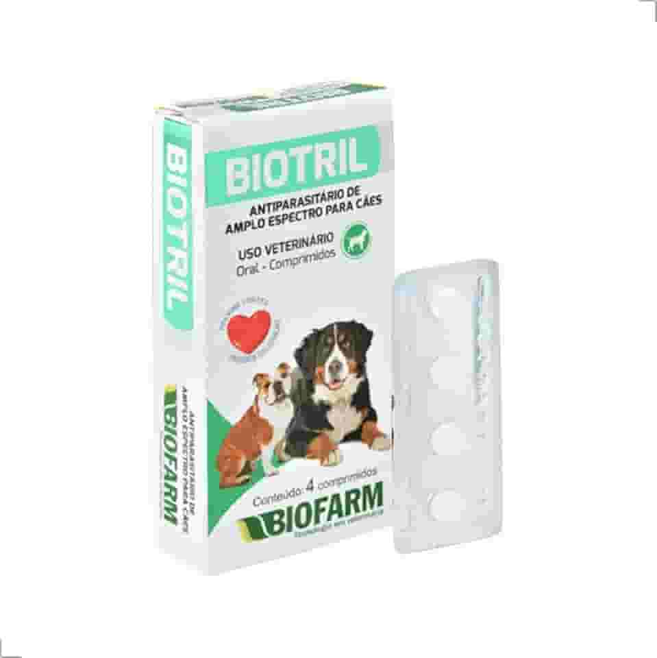 Biotril Vermífugo para Cães, Antiparasitário de Amplo Espectro, 4 Comprimidos, para Cães de 1-40kg, Uso Veterinário