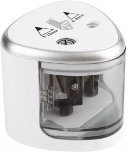 Apontador Elétrico Duplo Automático Portátil com Tampa Transparente para Lápis 6-12mm – Ideal para Escola, Escritório e Uso Profissional Á Pilha Branco Premium