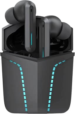 WB Fone de ouvido Bluetooth 5.1 In-ear sem fio Gamer Sentinel TWS Preto com luzes de LED, modo jogo, som 360° e Super Bass, 20 horas de bateria, proteção IPX4 e controle sensível ao toque