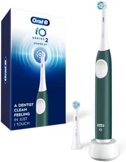 Oral-B Kit inicial de escova de dentes elétrica recarregável iO Series 2, verde floresta com 2 cabeças de escova - sensor de pressão automático para proteger as gengivas - 3 modos - temporizador de 2