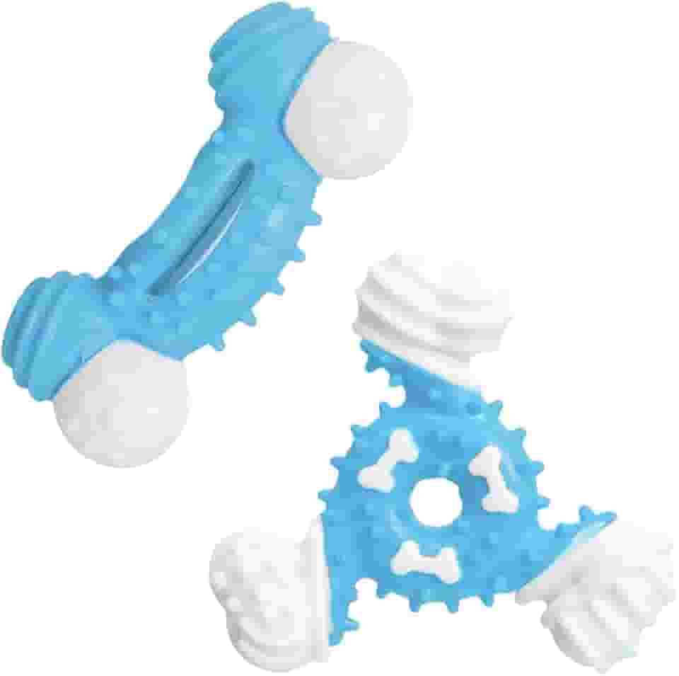 Kit 2 Brinquedo Osso Mordedor para Cachorro Pet - Anti-Stress e Diversão (Azul)