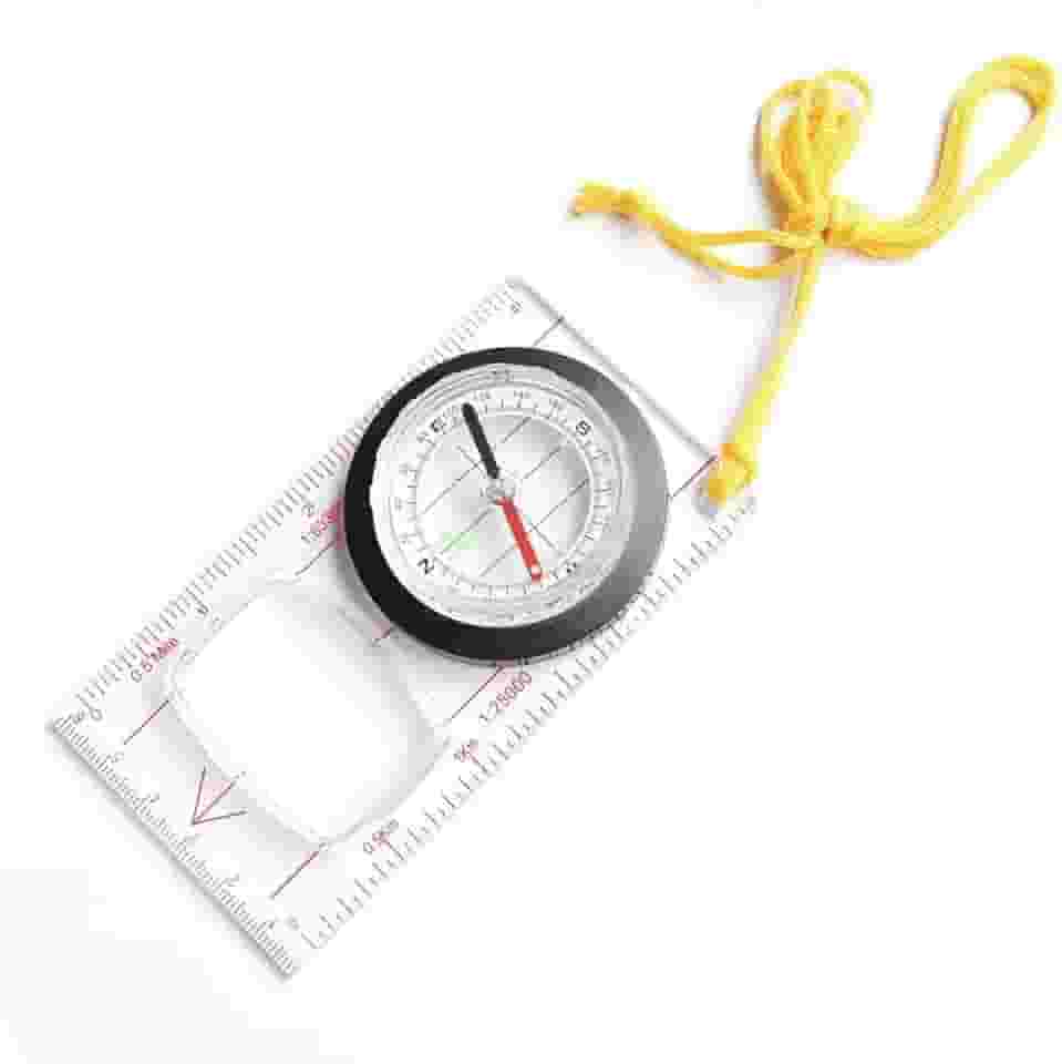 Bússola de Navegação com Régua Transparente, Cordão Amarelo, Base em Acrílico