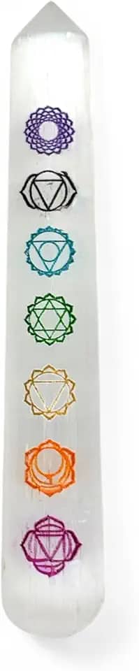 Pachamama Essentials Varinha de selenita grande 15 cm de comprimento - pedra de cura (7 chakras)