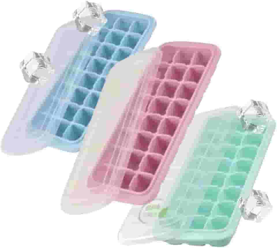 Kit 3 Formas de Gelo Silicone 24 Cubos Com Tampa Livre de BPA Fácil Desenforme Ideal para Papinhas para Bebe, Temperos, Frutas e Bebidas Premium