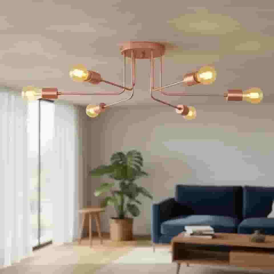 Luminária de Teto Sputnik 6 Braços "L" Lustre Sala Quarto Cozinha Area Gourmet Hall Sala (ROSE GOLD)