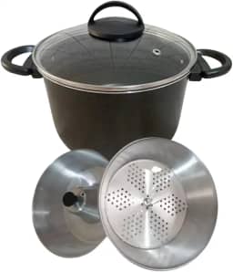 Panela 3 Em 1 Tampa de Vidro Forma Pudim Banho Maria Cozimento Vapor Cuscuz Antiaderente (Preto)