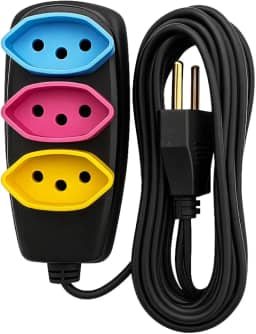 Extensão Elétrica 5 Metros com 3 Tomadas 10A Bivolt 127V/220V Padrão NBR 5M