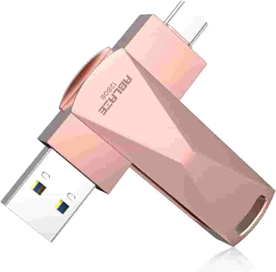 ABLAZE Flash Drive USB C de 128 GB, pen drive duplo USB 3.0 + tipo C compatível com iPhone 16/15, smartphone Android, computador, tablet, Mac Laptop (ouro rosa)