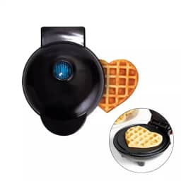 Mini Máquina de Waffle Formato Coração Elétrica p/Café da Manhã 110V (Preto)