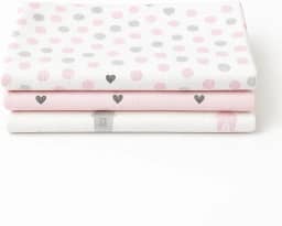Kit 3 Cueiros Flanelados Dupla Face 100% Algodão – Estampados, Macios, Confortáveis p/Bebê, 80x50cm (Rosa/Branco)
