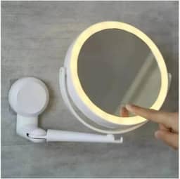 Espelho Giratorio 360 Graus LED 3 Tons Touch 5x Aumento Bateria USB Ajustavel Banheiro