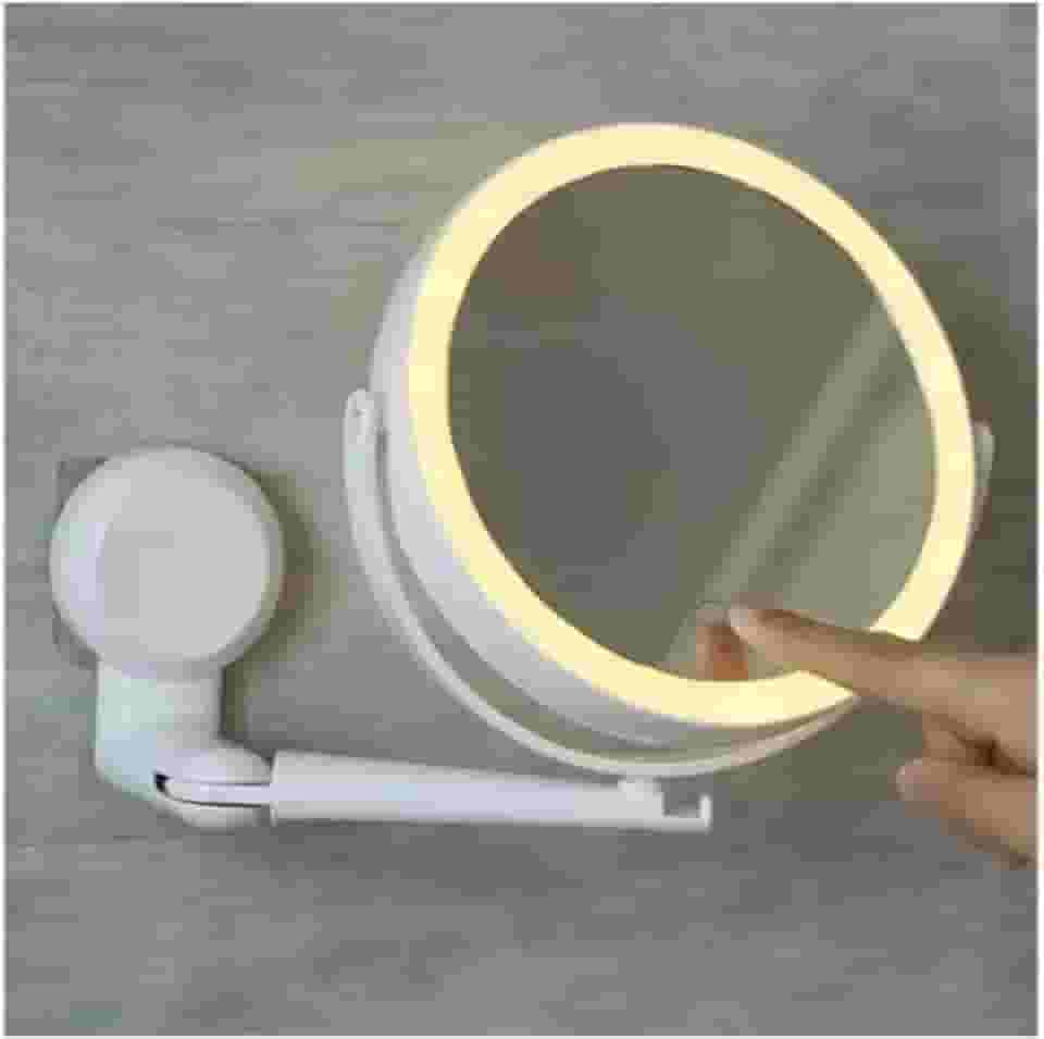 Espelho Giratorio 360 Graus LED 3 Tons Touch 5x Aumento Bateria USB Ajustavel Banheiro