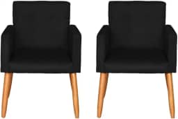 Kit 2 Poltronas Cadeira Decorativa para Sala de estar Cadeiras para Recepção Manicure Escritório Sala De Espera (PRETO)