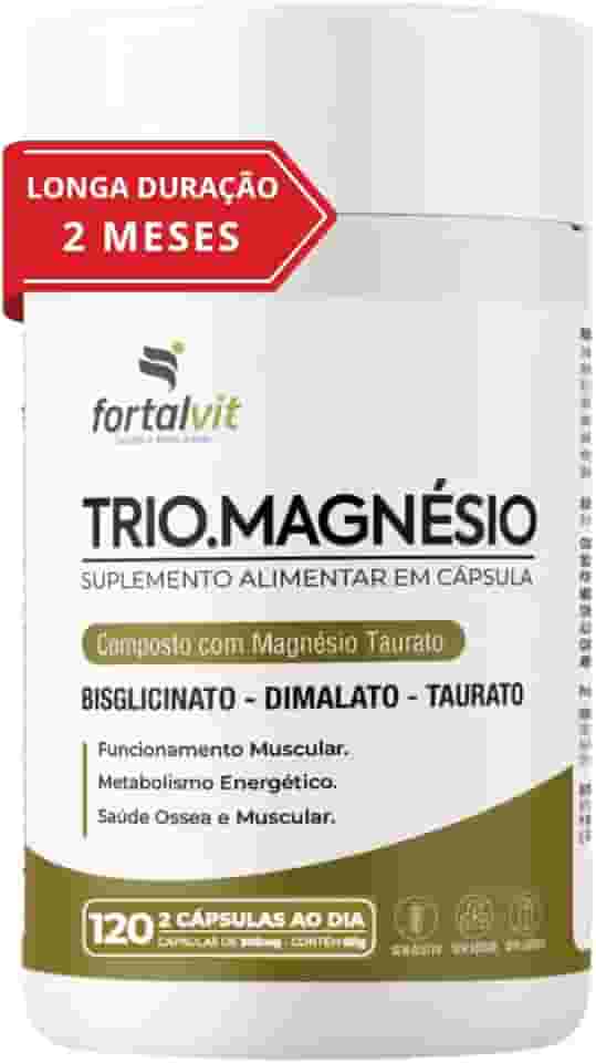 TRIO.MAGNÉSIO - Longa Duração: 2 Meses de Uso, Bisglicinato - Dimalato - Taurato, 260mg Alta Concentração,120 Cápsulas, Fortalvit