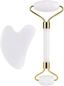 Massagem facial rolo de jade branco jade pedra natural Gua Sha Slimmer lift rugas removedor de queixo duplo cuidados beleza ferramentas de Massagem 1 peça