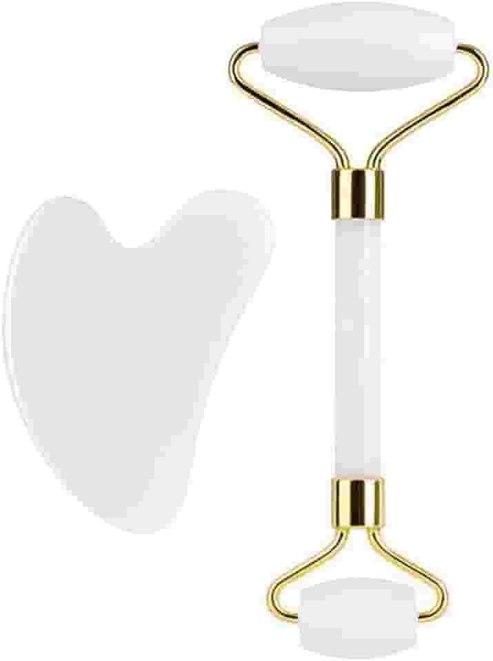 Massagem facial rolo de jade branco jade pedra natural Gua Sha Slimmer lift rugas removedor de queixo duplo cuidados beleza ferramentas de Massagem 1 peça