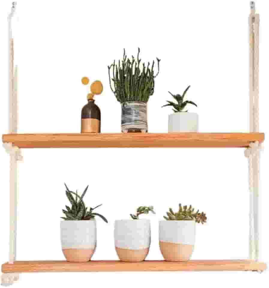 Prateleira De Madeira Suspensa Com Cordas Nicho Decorativo(2)