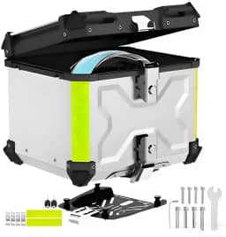 Bau moto de Alumínio de Alta Resistência - Baú Traseiro Universal 45 Litros com Alta Dureza, Impermeável e Antifurto, Capacidade para 2 Capacetes