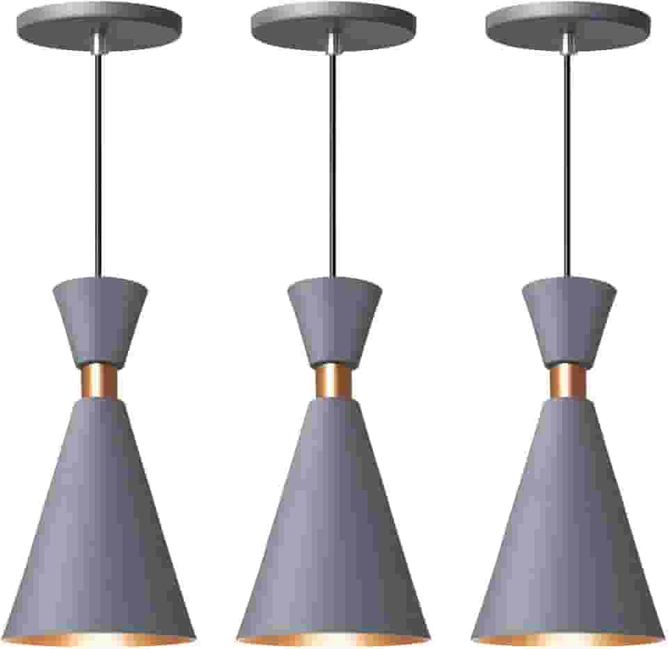 Kit 3 Pendente Lustre Luminária Mini Pequim Cinza 24cm