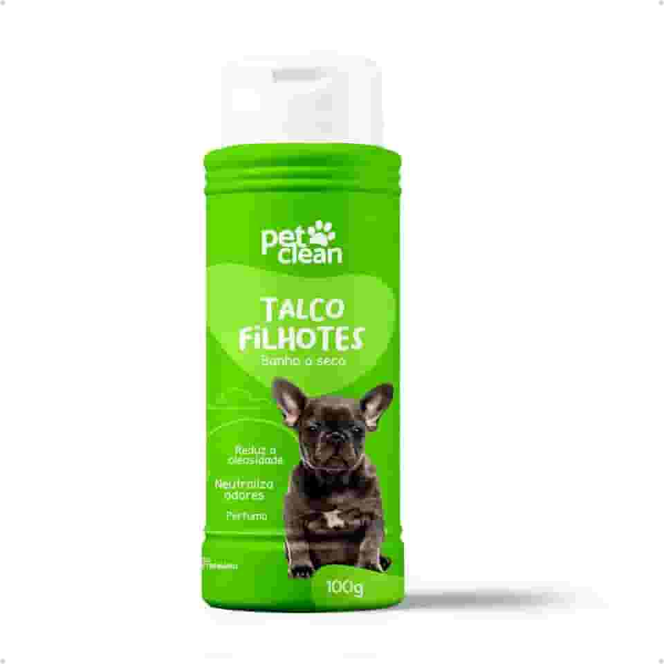 Talco Banho a Seco Filhotes Sem Enxague 100 gramas Cheiroso Para Cães e Gatos Elimina Odores Pet Clean