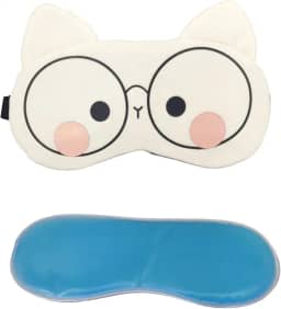 Máscaras de Dormir Relaxante para os Olhos com Gel Térmico para Compressa Fria e Quente Reduz Olheiras Gatinho Rosa Laço Cansaço (Branco Óculos MSK-05)