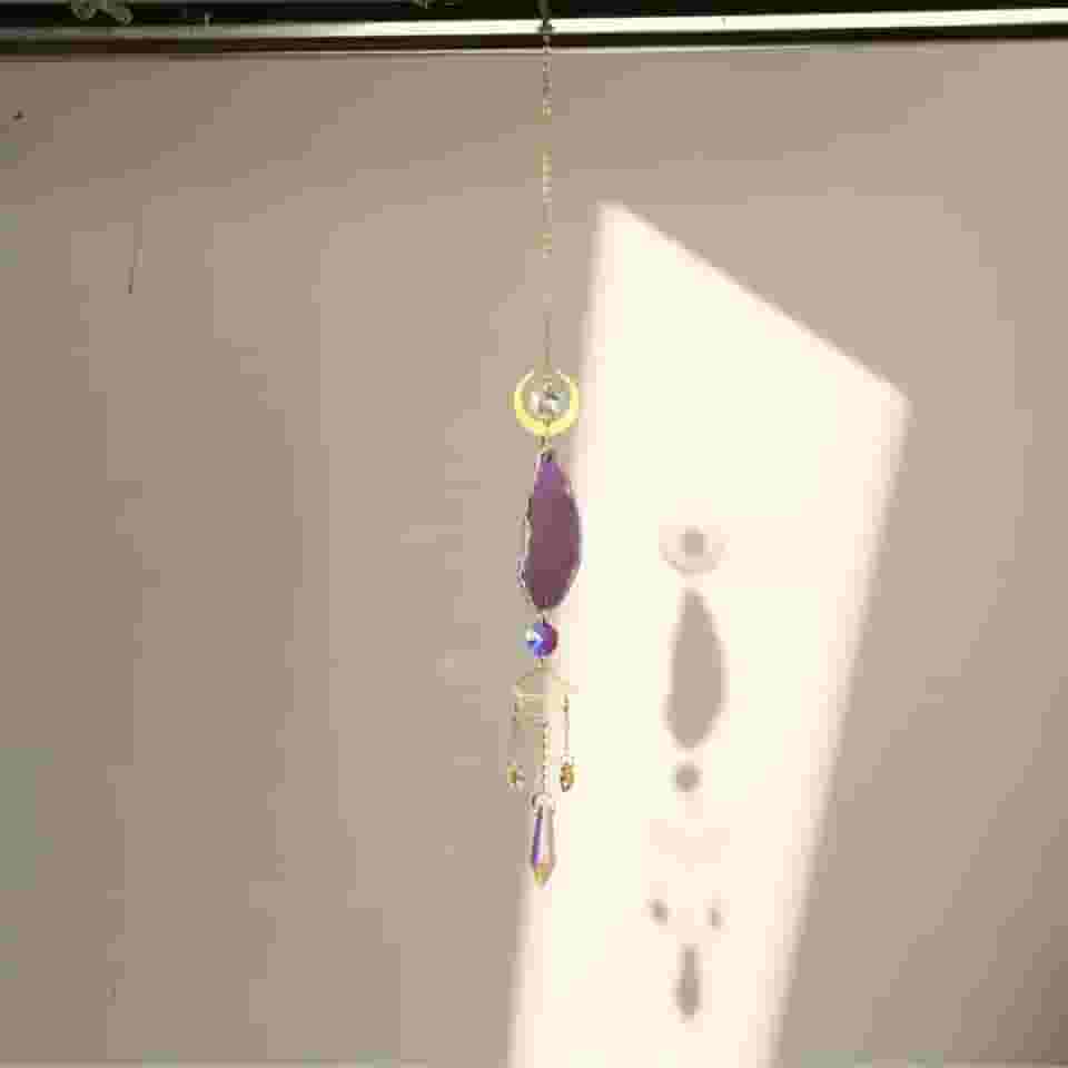 Apanhador de sonhos de cristal de lua, apanhador de sol arco-íris para janela, parede, carro, pingente de cristal boho para quarto, berçário, decoração de casa, presente de Natal e Ação de Graças