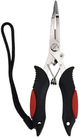 MILLION SOURCE Alicate de pesca de aço inoxidável multifuncional para estrada com cordão e bainha vermelha