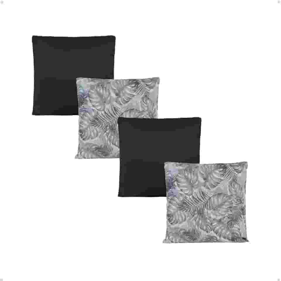 Kit Com 04 Almofadas Floral Com Enchimento Decorativo (Cinza)