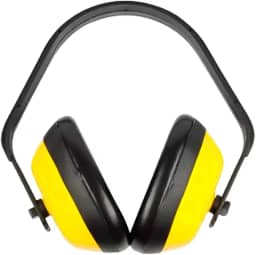 Protetor Auricular Tipo Concha, Abafador de Ruídos Profissional, Preto e Amarelo, Ajustável, com Almofadas Macias, para Uso Industrial e Doméstico