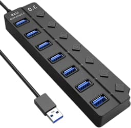 Hub USB 3.0 Com 7 Portas, Botões Individuais, LED, Alta Velocidade (5Gbps) Compatível Com PC Notebook TV Console Mouse PenDrive Teclado Impressora Acabamento Premium