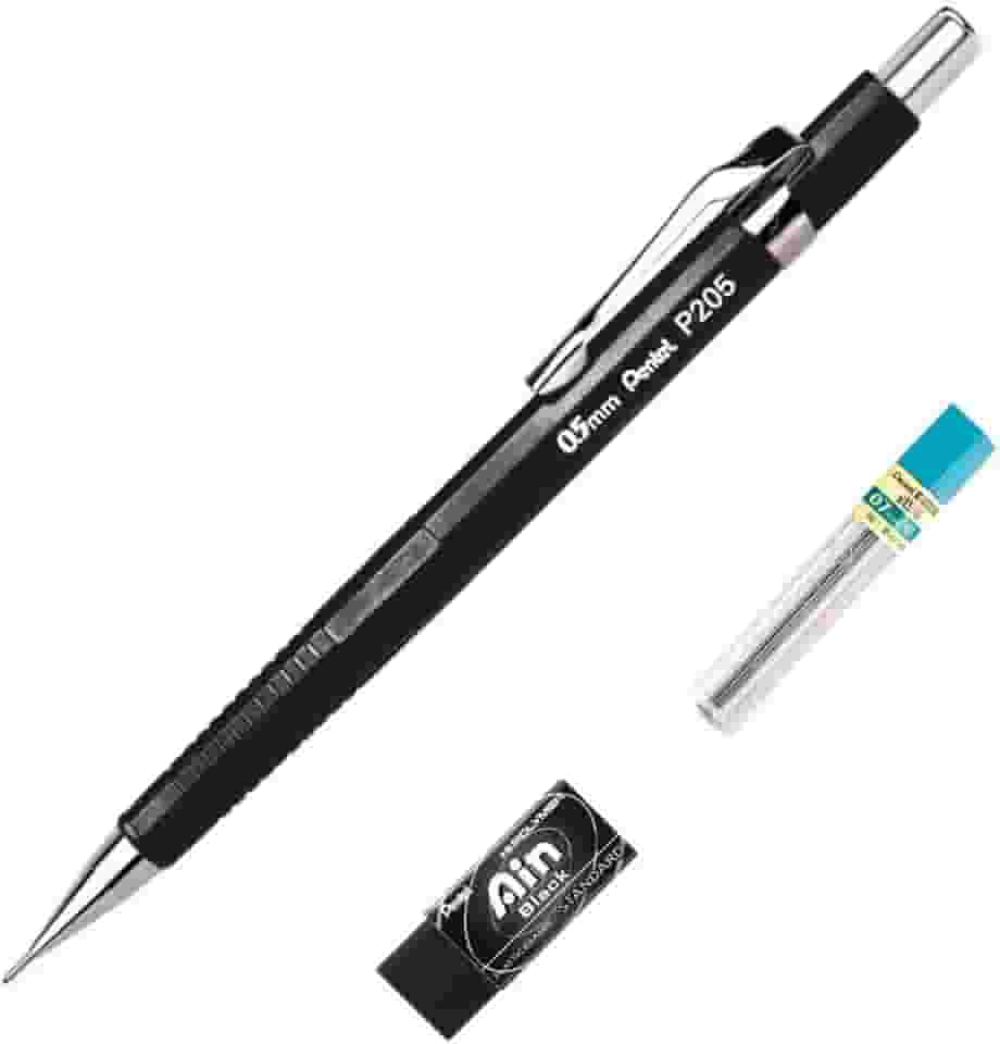Pentel Lapiseira Sharp P200 0.5mm Preta + Grafites + Borracha 0.5mm SM/P205-AMBP