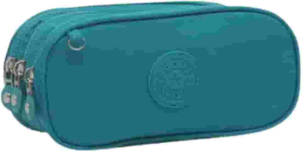 Estojo Escolar Box, Grande, com 3 Compartimentos e 14 Elásticos, Feminino, Masculino, Zíper e Tecido Resistentes (Verde)