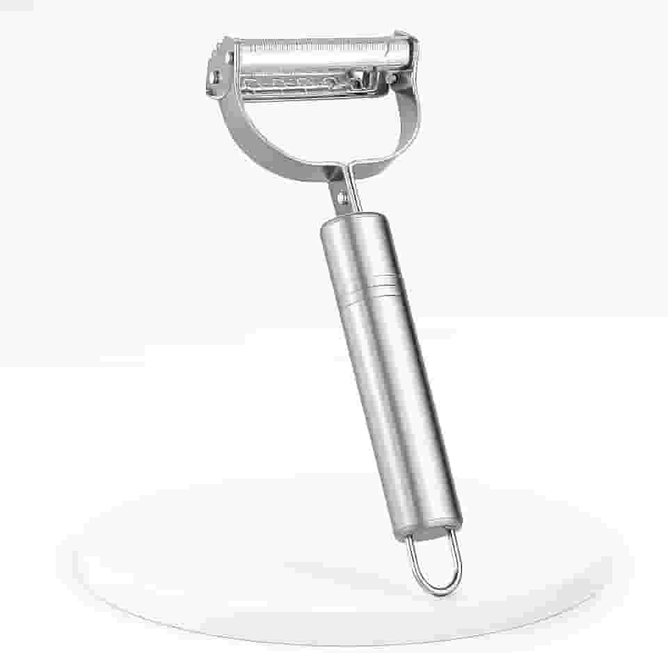Descascador Ralador 2 em 1 Aço Inox Dupla Lâmina Móvel para Frutas, Legumes e Batatas Utensílio de Cozinha Prático e Durável
