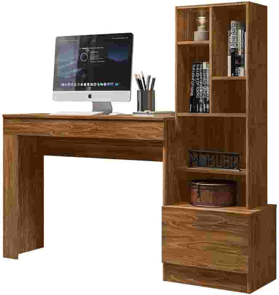 Escrivaninha Mesa de Computador Lion com Estante e 1 Gaveta Cinamomo Mel