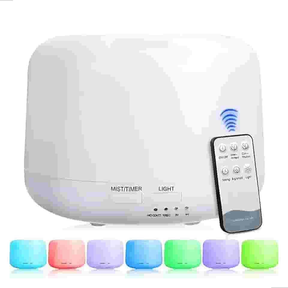 Difusor de Aromas Elétrico, Umidificador de Ar RGB 300ml, Difusor de Oleo Essencial 7 Cores Led Com Controle Remoto Abajur Led para a sua casa, ambiente de trabalho