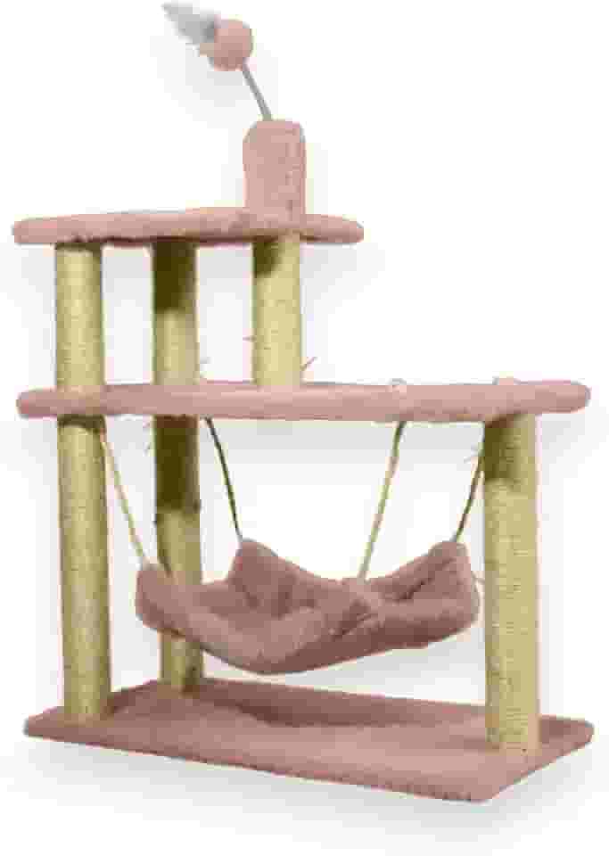Arranhador Gato Triplo Cama Grande com Brinquedo Rosa