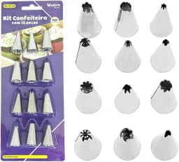 Kit com 12 Bicos Decoradores para Confeitar Bolos em Aço Inox - Profissional e Durável - Ideal para Confeiteiros, Cake Design e Decoracao de Doces, Bolos, Cupcakes e Sobremesas