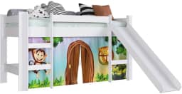 Cama Elevada com Escorregador Cortina Estampada Zoo Branco Lilies Móveis