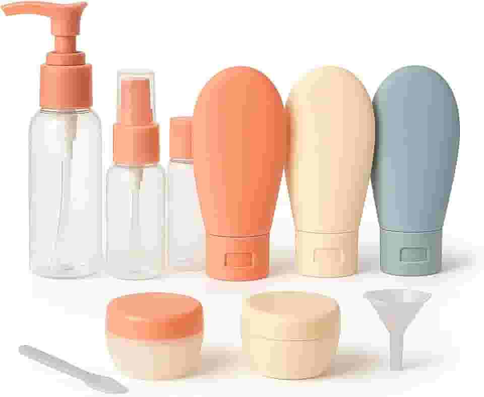 Kit de Viagem 11 Frascos Recarregaveis Para Shampoo Condicionador Sabonete Creme Alcool em Gel Maquiagem e Cosmeticos em Geral – Premium