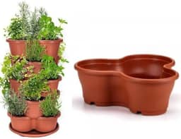 5 Vasos Empilhável Modular Trevo, Terracota, para Horta Vertical e Jardim