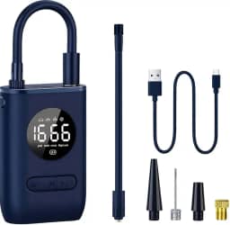 Calibrador Compressor Bomba De Ar Portátil Digital Mini Com Lanterna LED para Encher Pneus de Carro, Moto, Bike, Bicicleta, Bola e Piscina Inflável (Azul)
