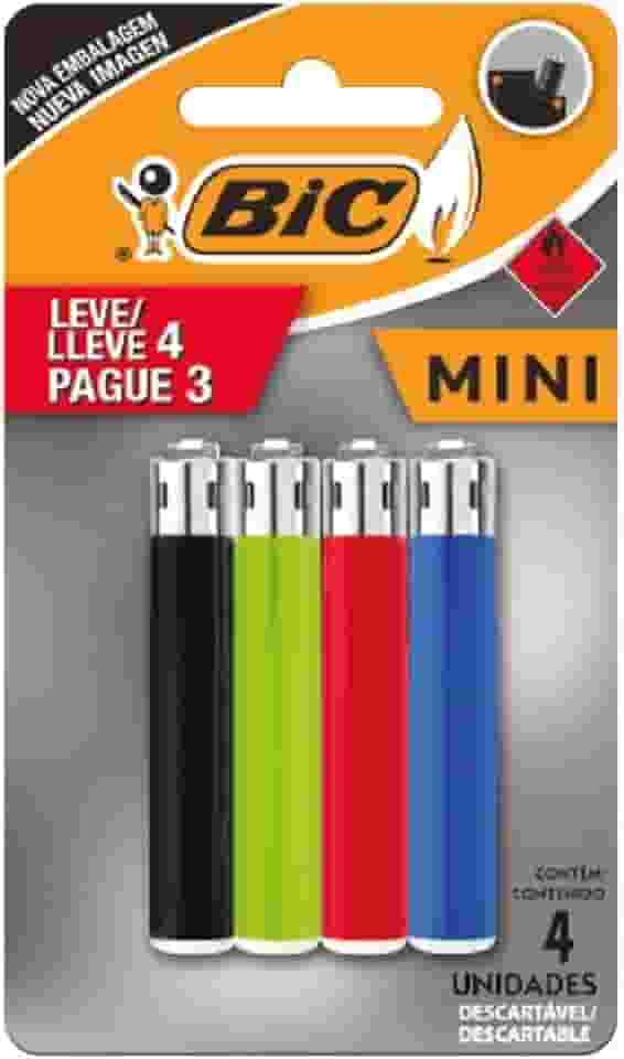 Isqueiro Mini Bic – Cartela com 4 Unidades